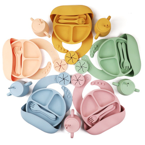 Ensemble d'assiettes et bols s&eacute;parateurs en silicone avec cuill&egrave;re - pour enfants