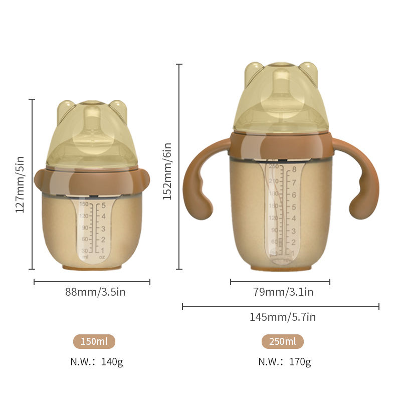 OEM工場カスタムBPAフリーシリコーン哺乳瓶セット150ml容量0-12ヶ月用印刷パターン付き