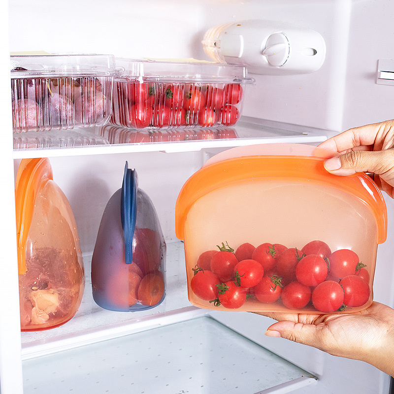 Bolsa de almacenamiento de alimentos de silicona, recipiente de almacenamiento reutilizable a prueba de fugas, respetuoso con el medio ambiente, sin BPA, venta al por mayor