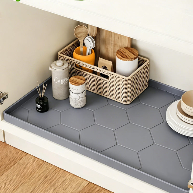 Grand rev&ecirc;tement de bac d'&eacute;gouttement en Silicone &eacute;tanche de qualit&eacute; sup&eacute;rieure, Protection contre les fuites d'eau sous l'&eacute;vier, pour armoire de cuisine, tapis en Silicone