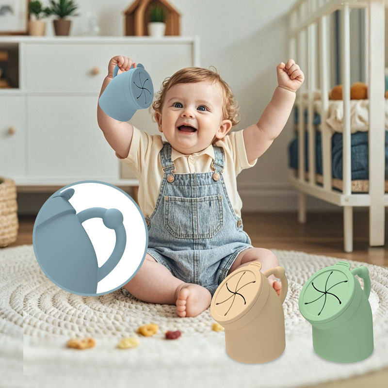 Tazas plegables de silicona con tapa, vajilla para ni&ntilde;os, contenedor de almacenamiento de aperitivos para ni&ntilde;os, taza plegable de regalo