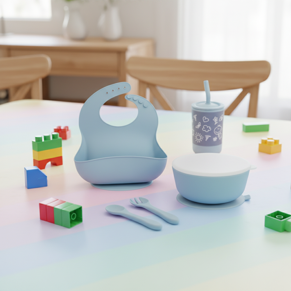 Fournitures d'alimentation en Silicone pour b&eacute;b&eacute;s, sans BPA, collation, vaisselle, tasse en Silicone, bavoir, assiette d'aspiration, bol, cuill&egrave;re et fourchette