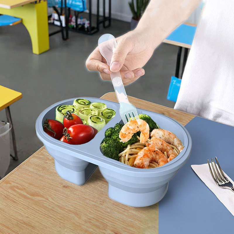 Bo&icirc;te &agrave; d&eacute;jeuner Bento Portable pour enfants, r&eacute;cipient de stockage de qualit&eacute; alimentaire en Silicone sans BPA avec 2 compartiments