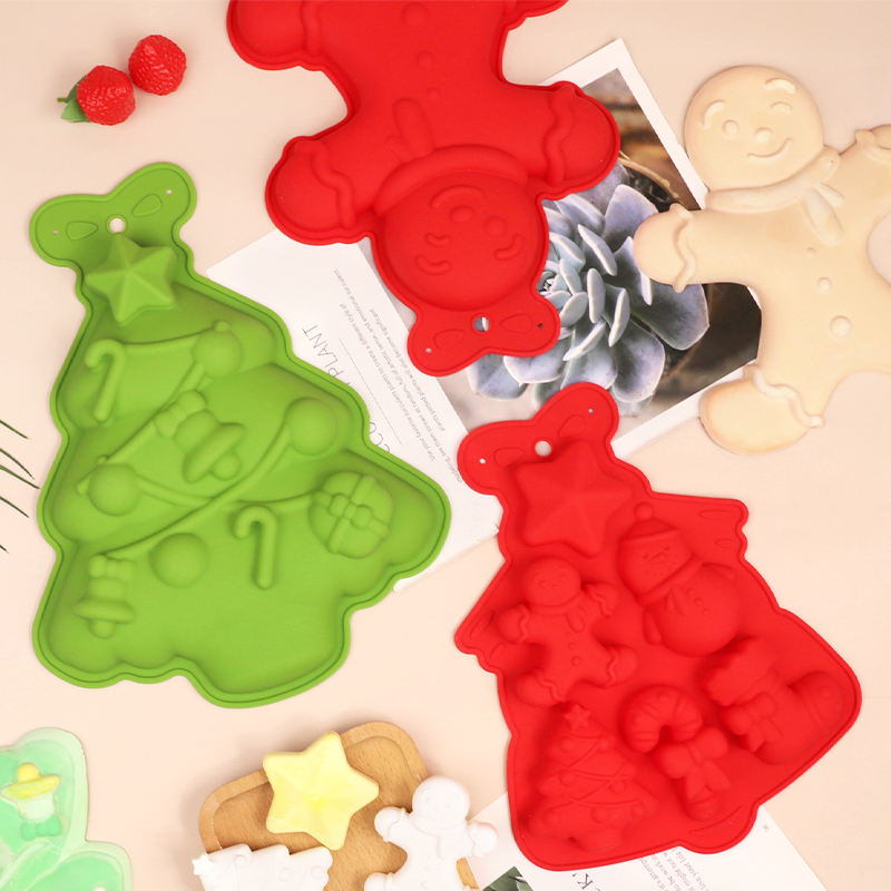 クリスマスツリー シリコンベーキングモールド - 食品グレード ホリデーテーマパン DIY クッキー キャンディー チョコレート ケーキ パン用