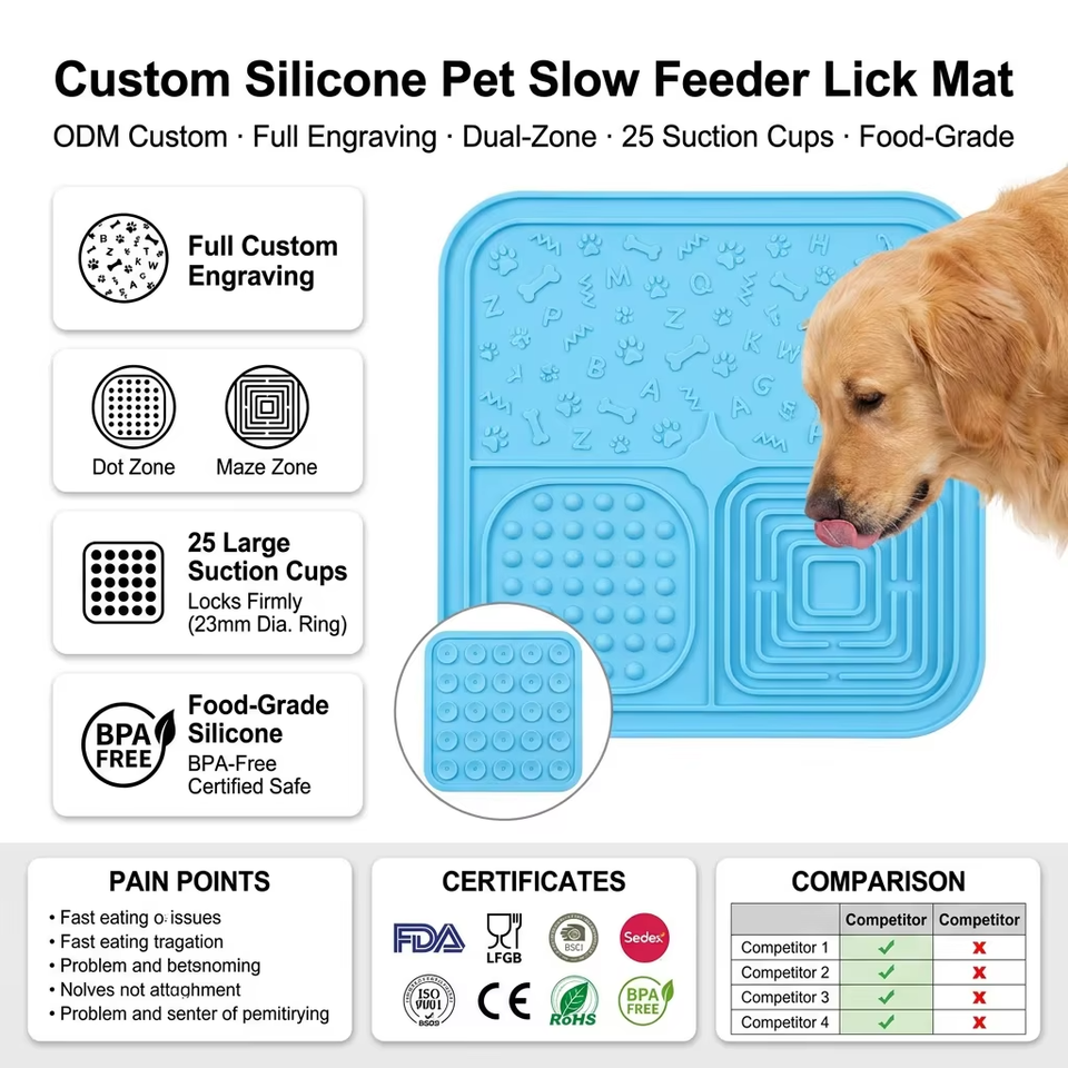 Venta al por mayor, comedero lento, cuencos para perros, alfombrilla para lamer, antideslizante, pl&aacute;stico duradero, juguete interactivo de silicona para perros grandes, medianos y peque&ntilde;os