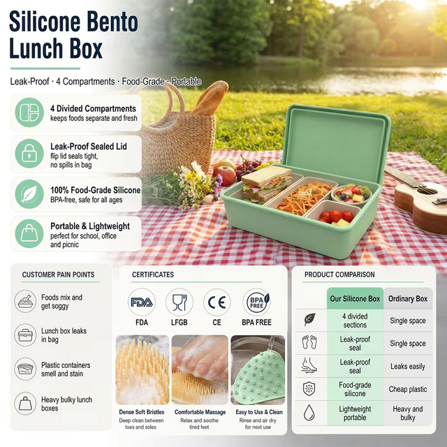 工場 BPA フリーのシリコーン弁当ランチボックスセット 100% 食品グレードの食品包装用保存容器