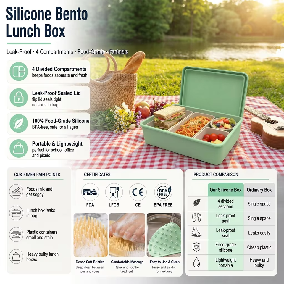 Usine sans BPA Silicone Bento Lunch Box Set 100% r&eacute;cipient de stockage de qualit&eacute; alimentaire pour l'emballage alimentaire