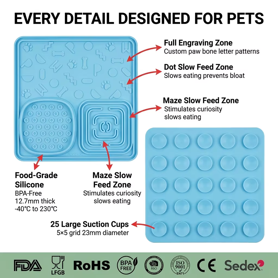 Venta al por mayor, comedero lento, cuencos para perros, alfombrilla para lamer, antideslizante, pl&aacute;stico duradero, juguete interactivo de silicona para perros grandes, medianos y peque&ntilde;os