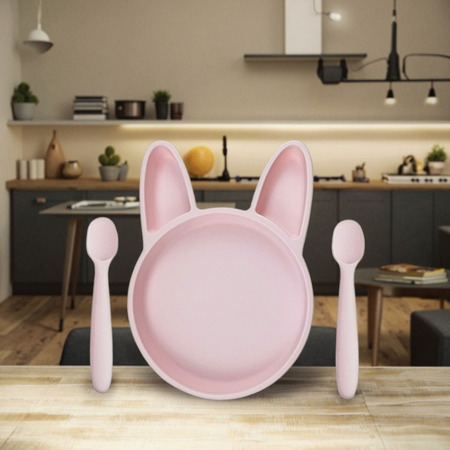 Силиконовый набор для кормления детей с логотипом Bunny Rabbit, набор для кормления детей с ручным приводом, для детей 0–12 месяцев
