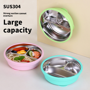 新着 2-in-1 ステンレス鋼シリコンシェルベビー幼児ボウル分割食器洗い機安全離乳皿取り外し可能な吸引
