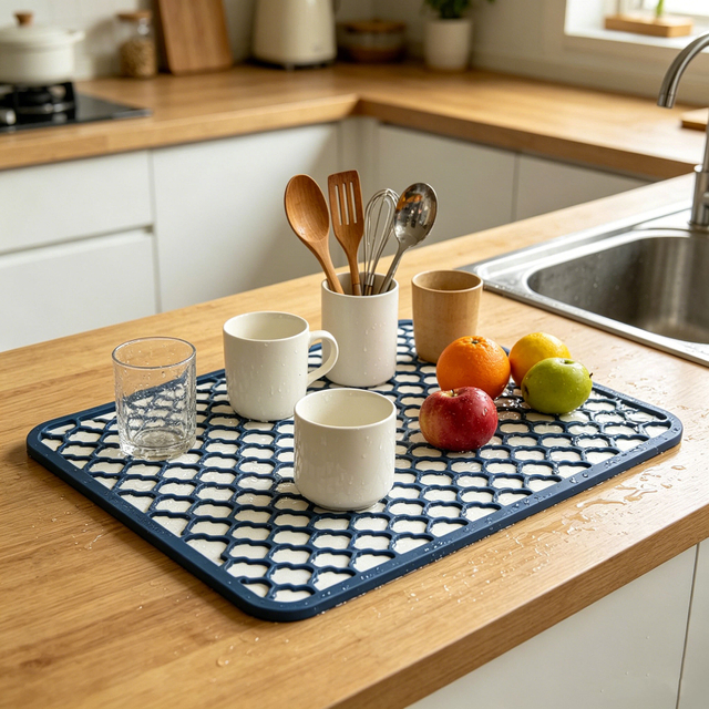 Almohadilla protectora antideslizante para fregadero, tapete de secado r&aacute;pido para platos, tapete para escurrir platos, piedra absorbente, cocina, tapete de silicona para secado de platos, tapete de tierra de diatomita
