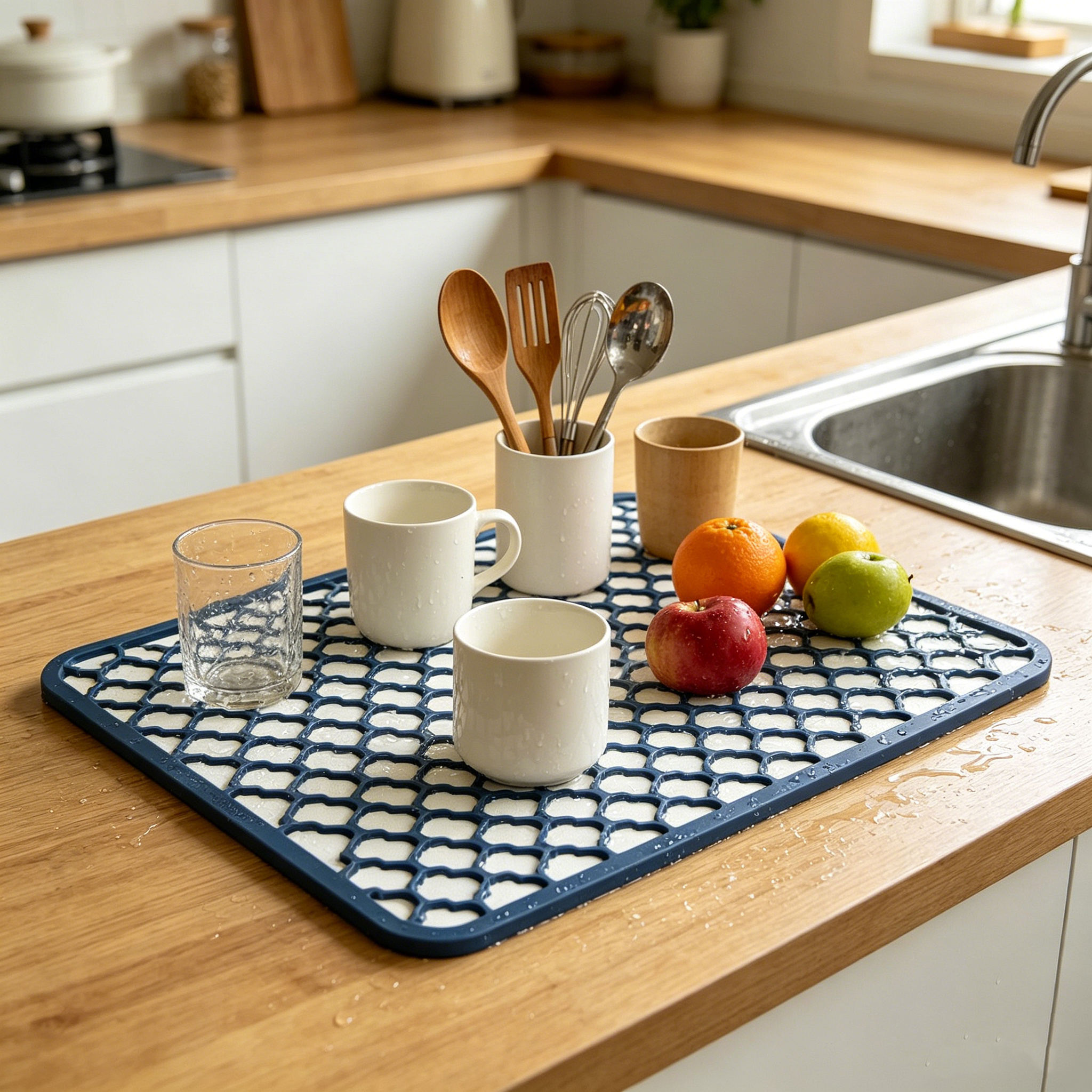 Almohadilla protectora antideslizante para fregadero, tapete de secado r&aacute;pido para platos, tapete para escurrir platos, piedra absorbente, cocina, tapete de silicona para secado de platos, tapete de tierra de diatomita