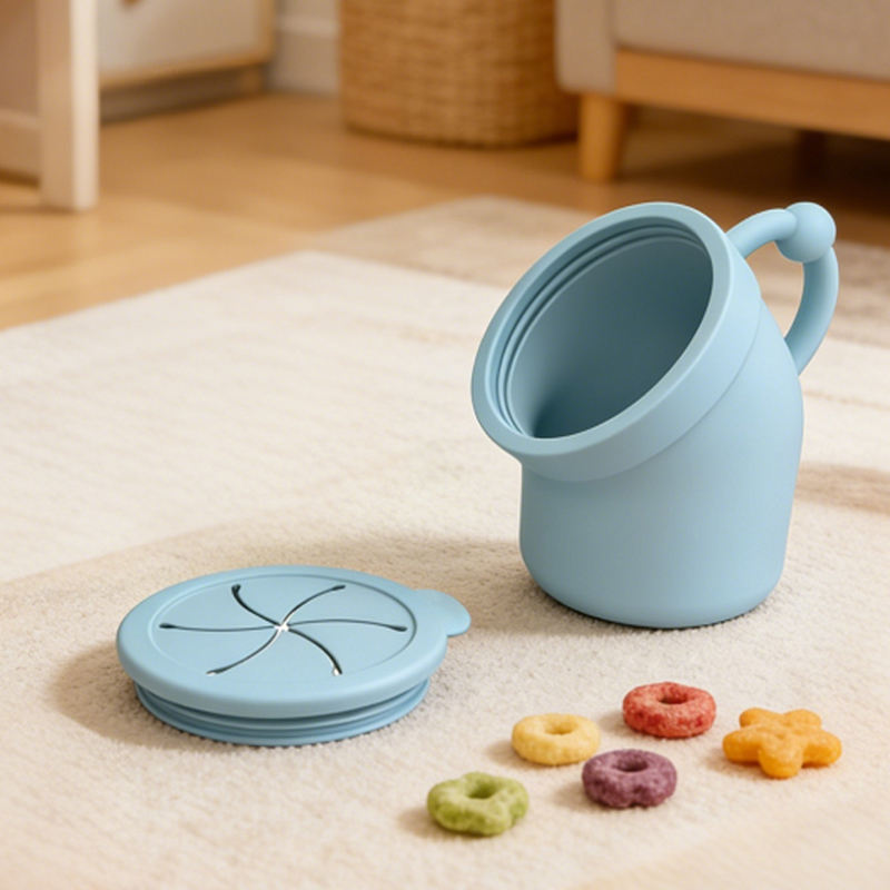 Tazas plegables de silicona con tapa, vajilla para ni&ntilde;os, contenedor de almacenamiento de aperitivos para ni&ntilde;os, taza plegable de regalo