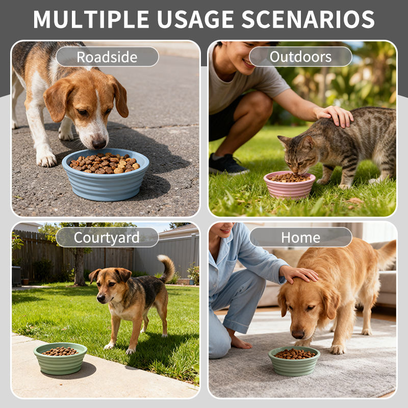 Cuenco plegable de silicona para perros con logotipo personalizado, cuenco plegable lavable f&aacute;cil para exteriores para perros, cuenco plegable para cachorros