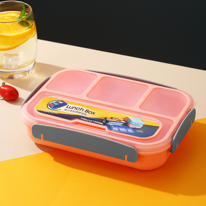 BPAフリーの長方形4コンパートメント電子レンジ対応クラムシェル弁当箱鮮度保持ランチコンテナ学生用