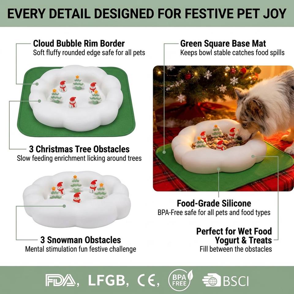 Tapis &agrave; l&eacute;cher pour chien de compagnie de No&euml;l, bol &agrave; alimentation lente, pr&ecirc;t &agrave; exp&eacute;dier, tapis &agrave; l&eacute;cher en Silicone pour ingestion lente