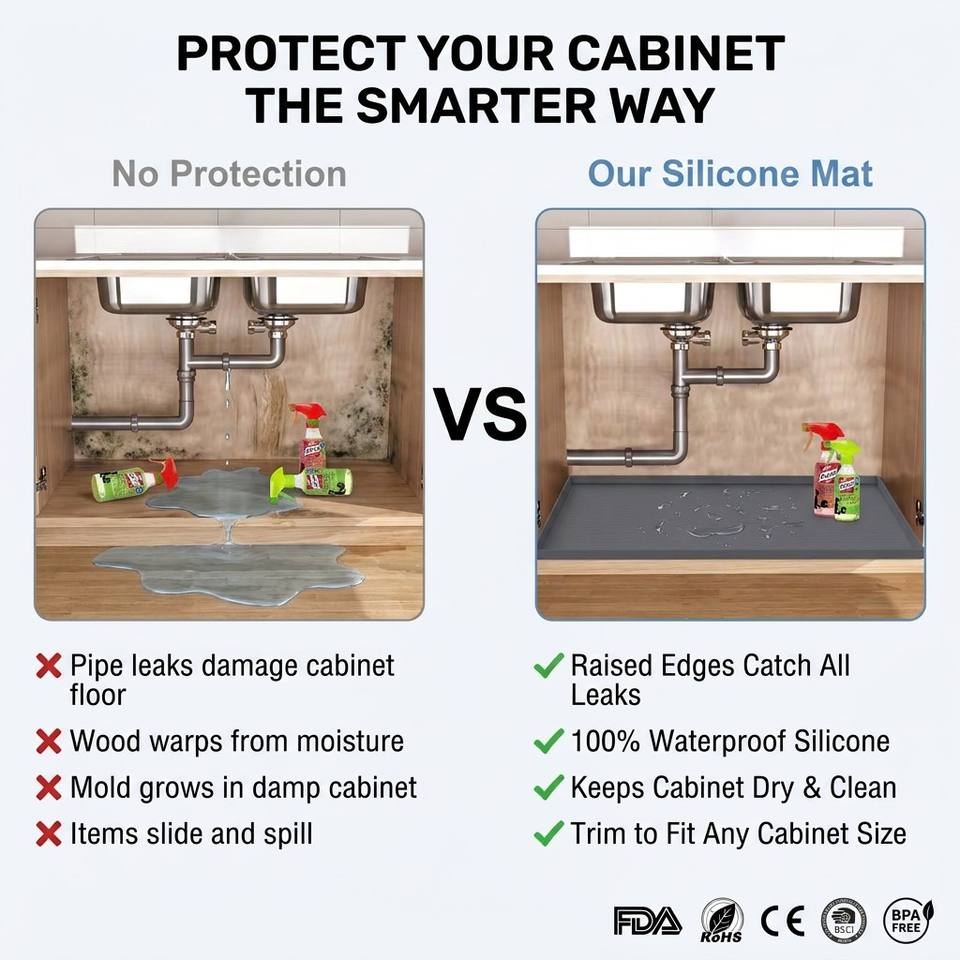 Alfombrilla antideslizante de silicona de estilo cl&aacute;sico, resistente al agua, con orificio de drenaje, revestimiento de gabinete lavable, alfombrilla para fregadero de cocina, venta al por mayor