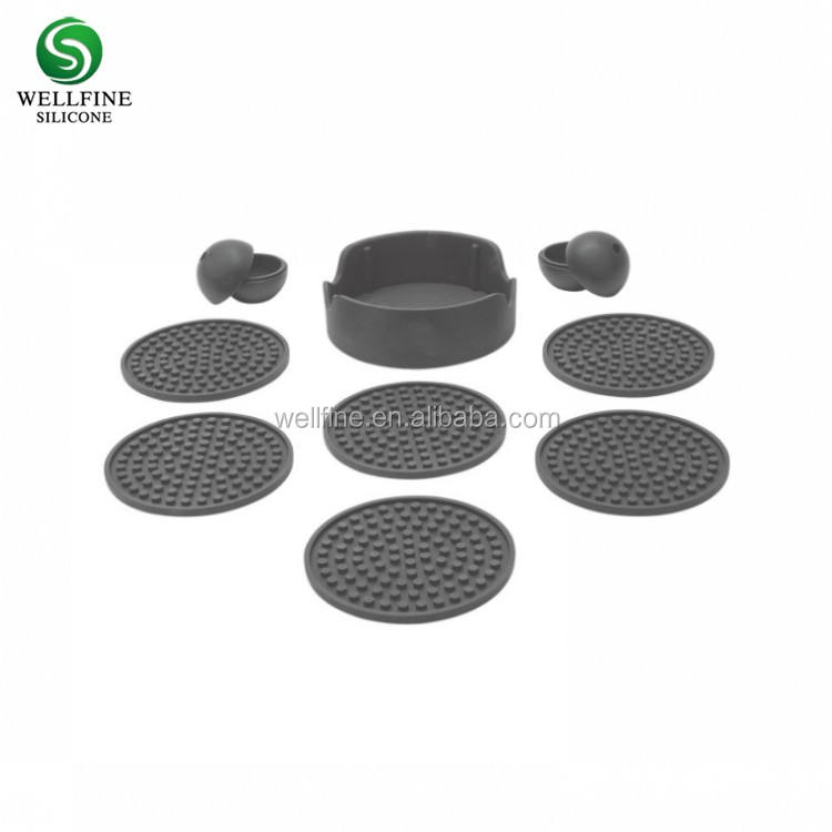 Lot de 6 dessous de verre en silicone avec support – Prot&egrave;ge les meubles des traces d'eau et des dommages – Plateau profond &agrave; bonne prise en main, grande taille de 10,9 cm
