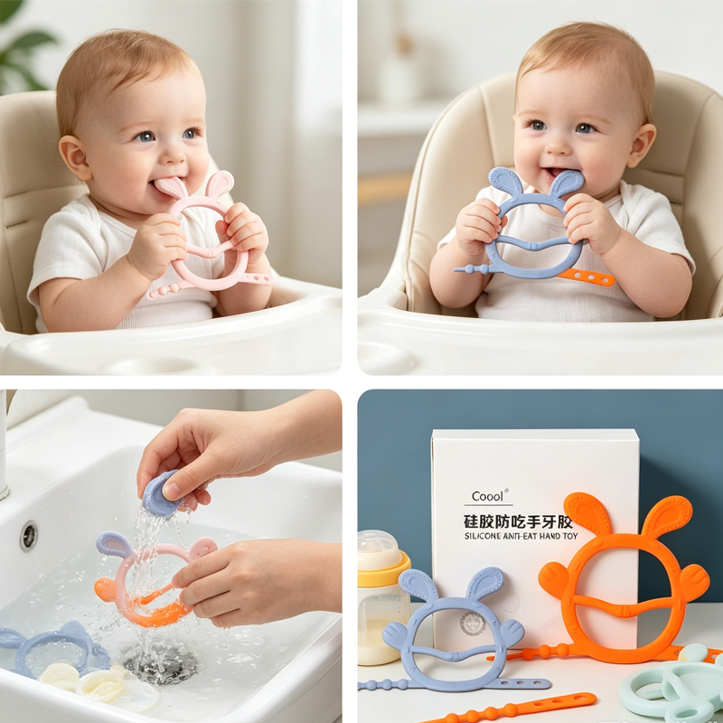 F&aacute;cil seguro del juguete suave del silic&oacute;n de la dentici&oacute;n del beb&eacute; del ODM del OEM sostener el silic&oacute;n Teethers del beb&eacute;