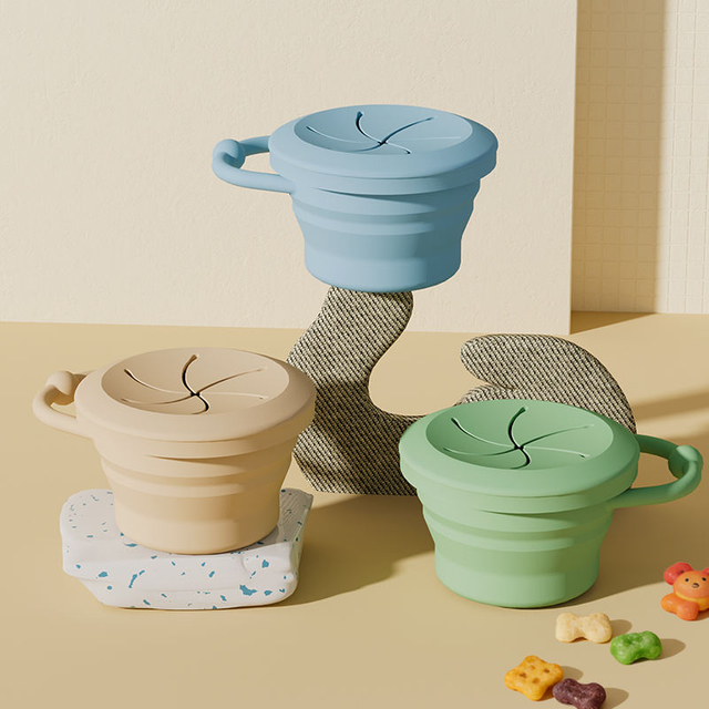 折りたたみシリコンカップ 蓋付き 子供用食器 幼児スナック保存容器 ギフト 折りたたみカップ