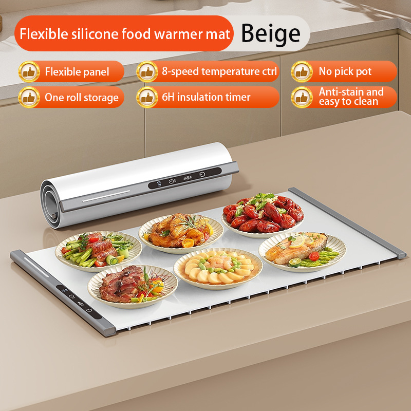 Estera calentadora de alimentos, placa calefactora de silicona Flexible, enrollable, f&aacute;cil almacenamiento, estera calefactora el&eacute;ctrica port&aacute;til de silicona para alimentos