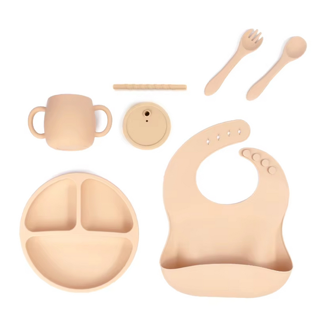 新着カスタム BPA フリー子供食器セットベビーよだれかけ幼児プレートボウルシリコーンシッピーカップシリコーンベビー給餌キット