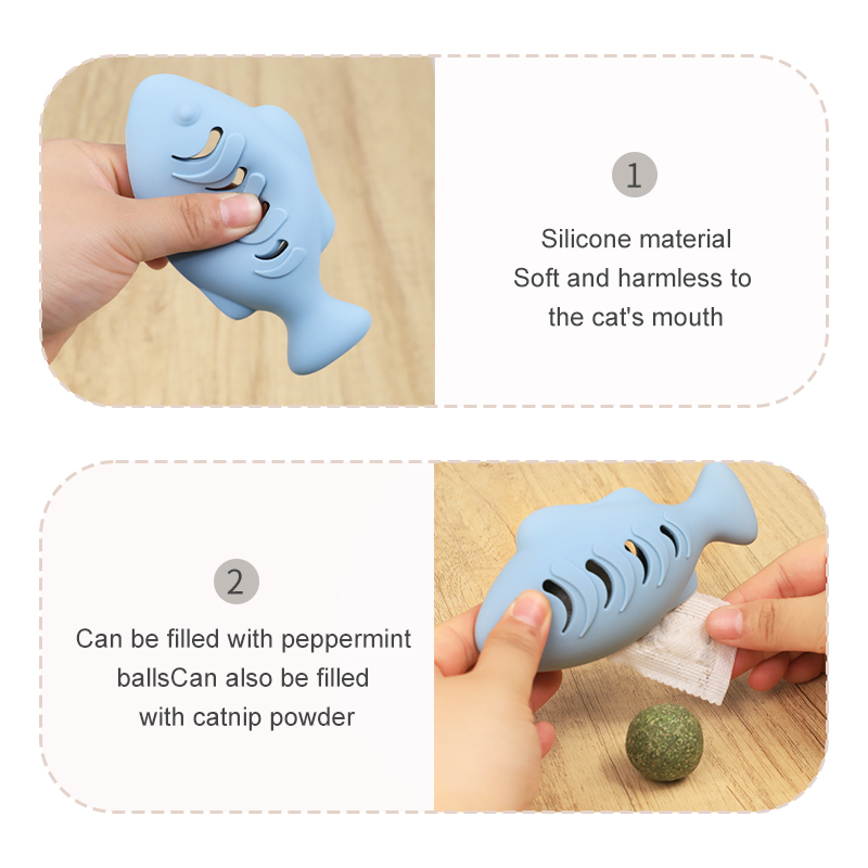 Jouet interactif &agrave; l'herbe &agrave; chat pour chats - Nettoyage des dents en forme de poisson