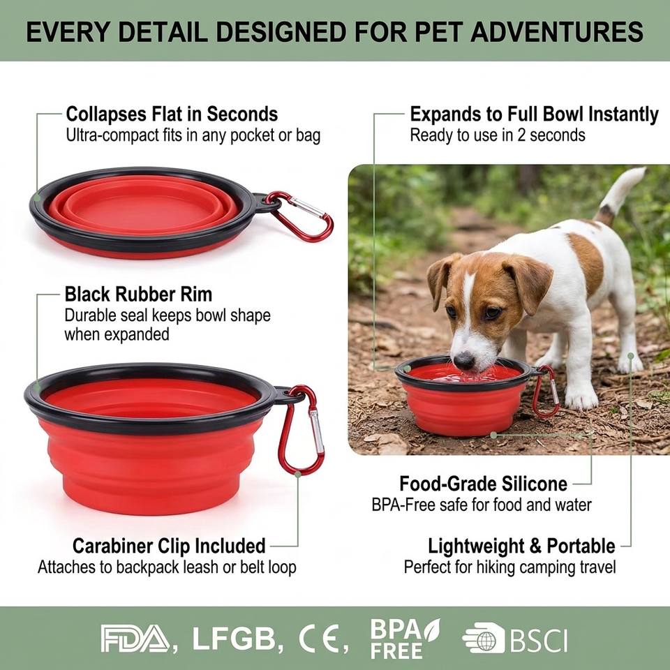 Bol pliable pour animaux de compagnie, Logo personnalis&eacute;, bols pliables en Silicone pour chiens, bols pliables pour animaux de compagnie, voyage
