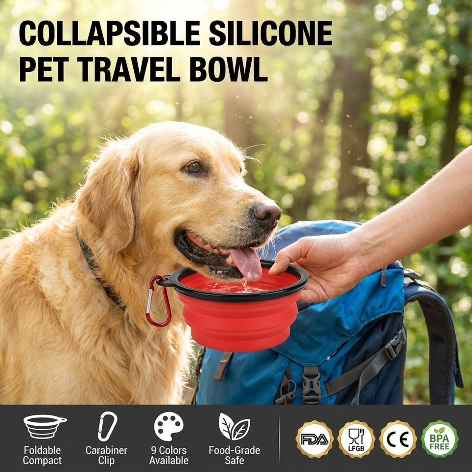 Bol pliable pour animaux de compagnie, Logo personnalis&eacute;, bols pliables en Silicone pour chiens, bols pliables pour animaux de compagnie, voyage