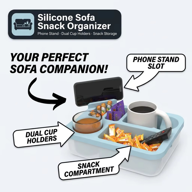 Caddie de canap&eacute; en Silicone, bo&icirc;te &agrave; collation, plateau organisateur &eacute;tanche avec tasse et support pour t&eacute;l&eacute;phone, pour lit, si&egrave;ge de voiture, utilisation &agrave; la plage, nouvel arrivage