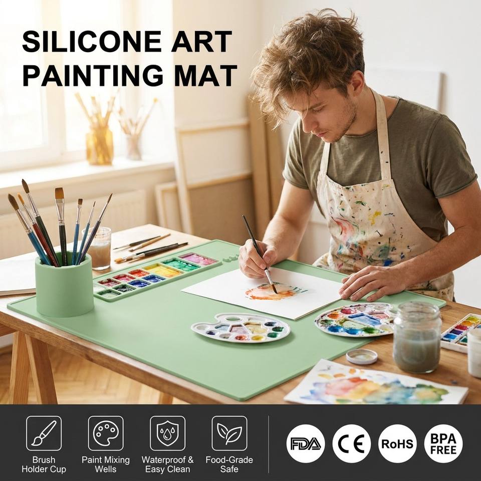 Estera de pintura al &oacute;leo de silicona para creaci&oacute;n de arte infantil con funci&oacute;n de reserva de pigmento multicuadrado
