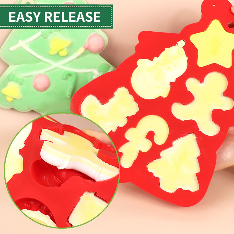クリスマスツリー シリコンベーキングモールド - 食品グレード ホリデーテーマパン DIY クッキー キャンディー チョコレート ケーキ パン用