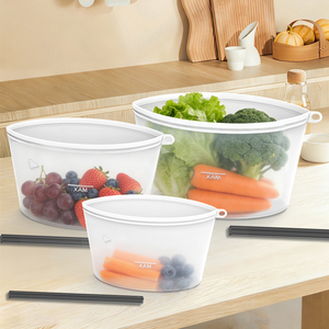 Bolsa de almacenamiento de alimentos Ziplock de silicona reutilizable de pie respetuosa con el medio ambiente sin BPA bolsas de congelador de silicona seguras de calidad alimentaria para alimentos
