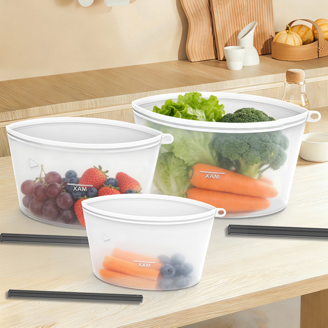 Bolsa de almacenamiento de alimentos Ziplock de silicona reutilizable de pie respetuosa con el medio ambiente sin BPA bolsas de congelador de silicona seguras de calidad alimentaria para alimentos