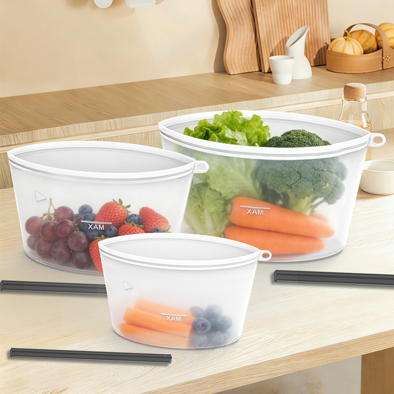 BPA フリー環境に優しいスタンドアップ再利用可能なシリコンジップロック食品保存袋ポーチ食品グレードの安全なシリコーンフリーザーバッグ食品用