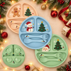 Assiette de No&euml;l en silicone pour b&eacute;b&eacute; - Ensemble d'alimentation par aspiration divis&eacute;e