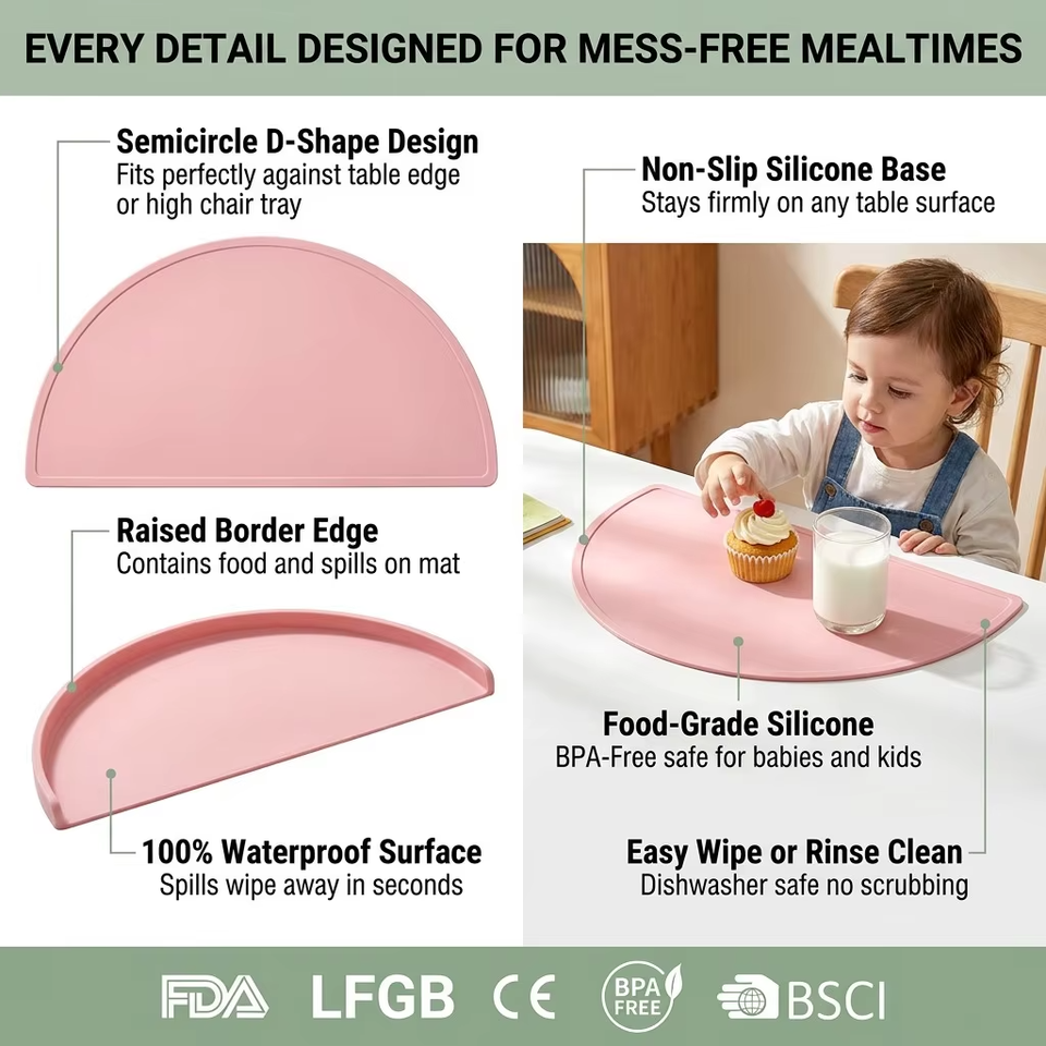 Venta al por mayor, mantel individual de silicona redondo cl&aacute;sico personalizado para beb&eacute;, logotipo personalizado, estera de vajilla para ni&ntilde;os resistente a las manchas de calidad alimentaria colorida