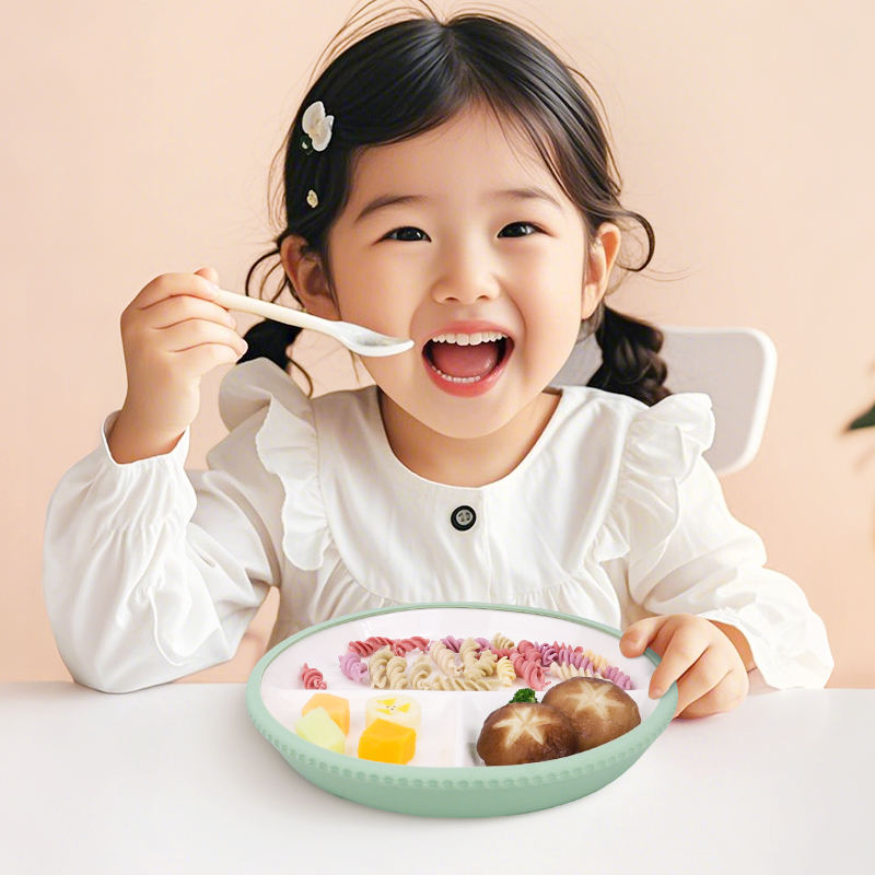Plato de cena de cer&aacute;mica Wellfine, vajilla de porcelana apta para microondas para ni&ntilde;os, plato de cer&aacute;mica para beb&eacute; con succi&oacute;n de silicona