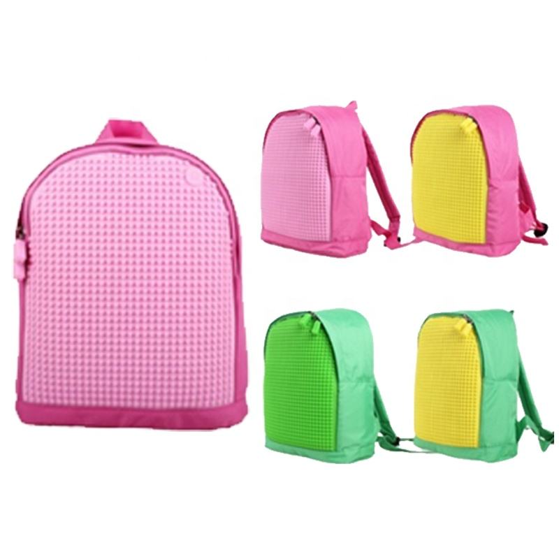 Wellfine 새로운 핑크 픽셀 배낭 독특한 지그 소 퍼즐 가방 Schoolbag 교육 DIY 장난감 어린이를위한 훌륭한 휴일 선물