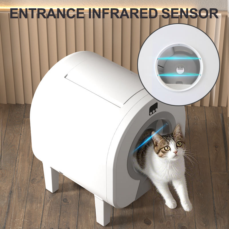 Wellfine – grand bac &agrave; liti&egrave;re &eacute;lectrique automatique et intelligent, avec t&eacute;l&eacute;commande Wifi, &agrave; faible bruit, &agrave; toit ouvert, autonettoyant, pour chat