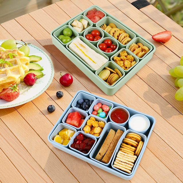 Fiambrera de silicona para ni&ntilde;os - Contenedor de refrigerios dividido, port&aacute;til