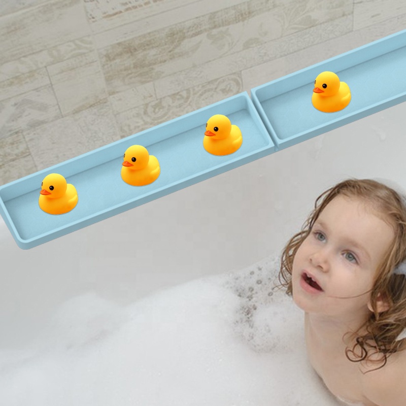 Pare-&eacute;claboussures de baignoire avec ventouses - Plateau &agrave; jouets en silicone