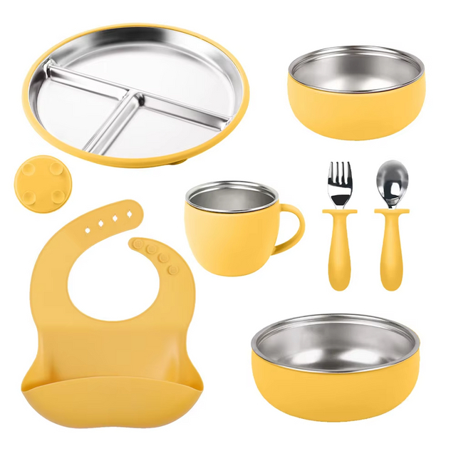 Vajilla infantil Wellfine de dise&ntilde;o cl&aacute;sico, plato llano de silicona de acero inoxidable 304 con ventosa en caja