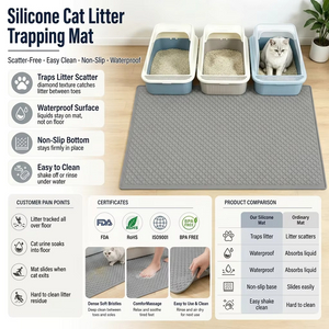 新しい洗える食品グレードのシリコーン防水滑り止め猫砂マット飛散防止お手入れ簡単軽量設計