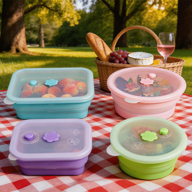 Bo&icirc;te &agrave; d&eacute;jeuner carr&eacute;e pliable en Silicone de qualit&eacute; alimentaire, conteneur de stockage des aliments Durable, bo&icirc;tes &agrave; d&eacute;jeuner faciles &agrave; nettoyer