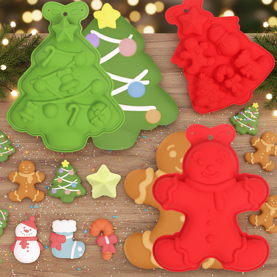 クリスマスツリー シリコンベーキングモールド - 食品グレード ホリデーテーマパン DIY クッキー キャンディー チョコレート ケーキ パン用