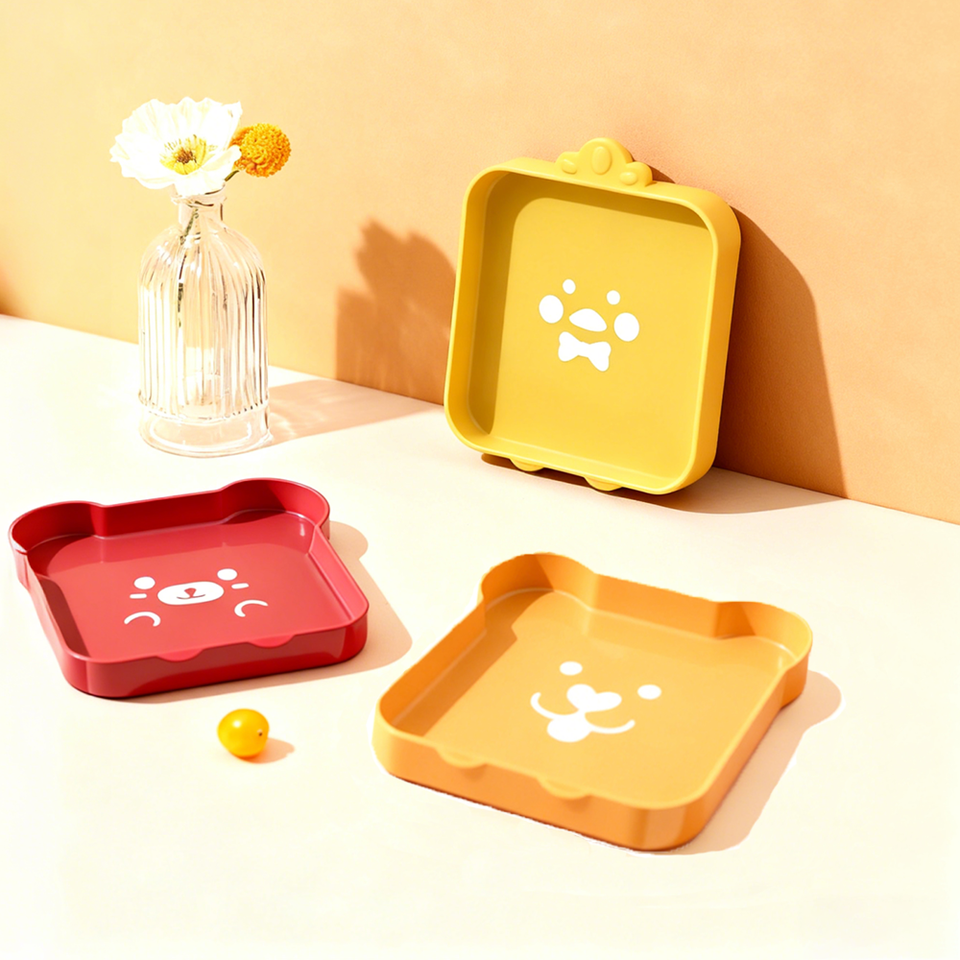 Assiette en Silicone pour b&eacute;b&eacute;, dessin anim&eacute; mignon personnalis&eacute;, ensemble de vaisselle divis&eacute; pour enfants, bo&icirc;te emball&eacute;e &agrave; manger pour enfants