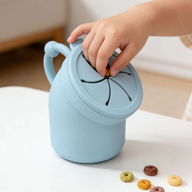 Tazas plegables de silicona con tapa, vajilla para ni&ntilde;os, contenedor de almacenamiento de aperitivos para ni&ntilde;os, taza plegable de regalo