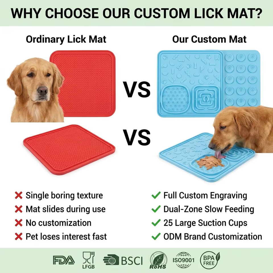 Venta al por mayor, comedero lento, cuencos para perros, alfombrilla para lamer, antideslizante, pl&aacute;stico duradero, juguete interactivo de silicona para perros grandes, medianos y peque&ntilde;os