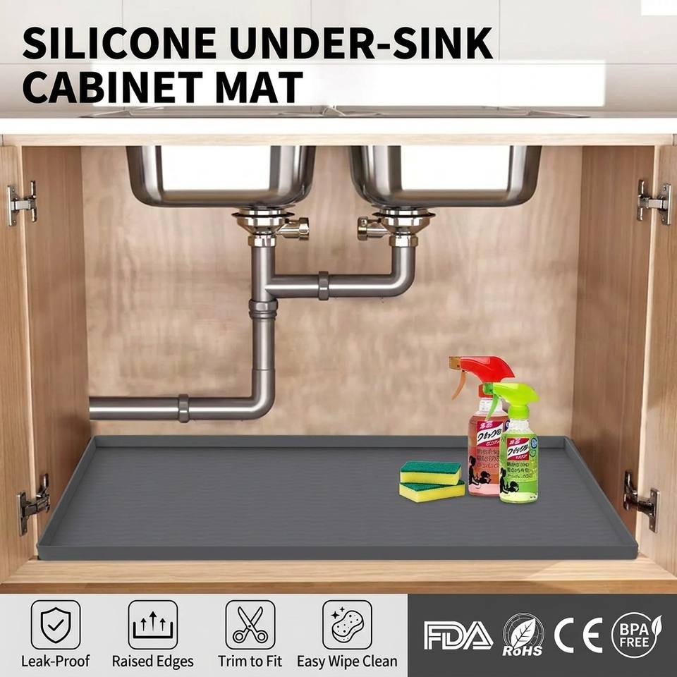 Tapis sous l'&eacute;vier en Silicone, antid&eacute;rapant, Style classique, imperm&eacute;able, avec trou de vidange, doublure d'armoire lavable, tapis d'&eacute;vier de cuisine, vente en gros